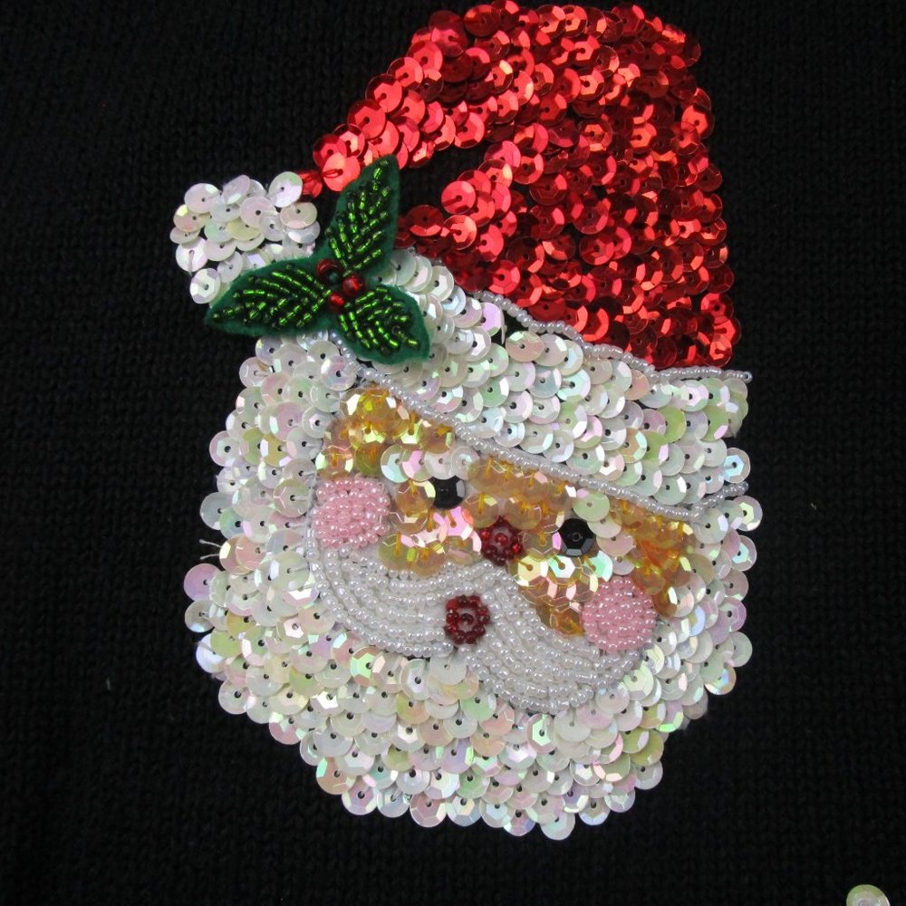 Belle Pointe Ugly Christmas Cardigan Sweater Vest Black with Beaded Santa Clause